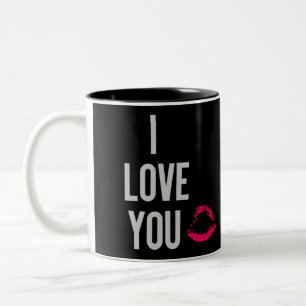 Tasse 2 Couleurs Je t'aime typographie lèvres roses noir Saint-Vale