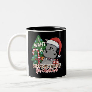 Tasse 2 Couleurs Je veux un hippopotame pour Noël Famille Hippopota