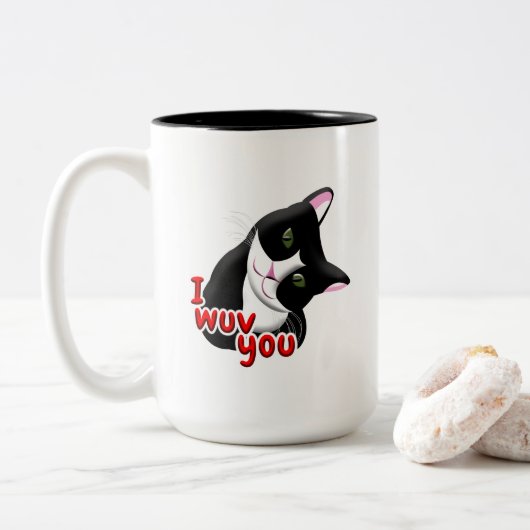 Tasse 2 Couleurs Je vous wuv Chat (Avec donut)