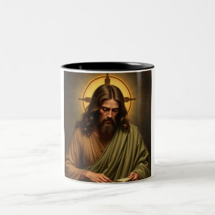 Tasse 2 Couleurs Jésus contemplatif avec halo