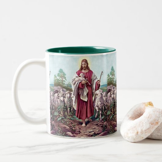 Tasse 2 Couleurs Jésus, Le Bon Pasteur (Avec donut)