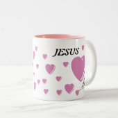 Tasse 2 Couleurs JÉSUS m'aime - rose (Devant droit)