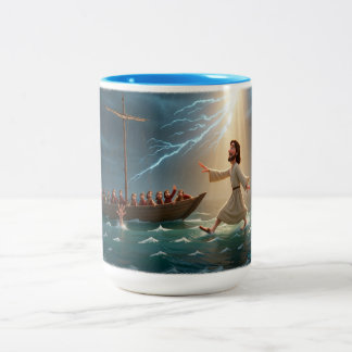 Tasse 2 Couleurs Jésus marchant sur l'eau pour sauver Pierre