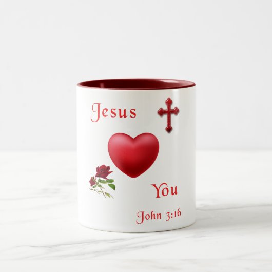 Tasse 2 Couleurs jésus t'aime (Centre)