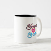 Tasse 2 Couleurs Jésus t'aime avec le coeur rose (Devant droit)