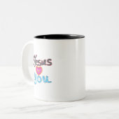 Tasse 2 Couleurs Jésus t'aime avec le coeur rose (Devant gauche)