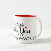 Tasse 2 Couleurs Jésus vous aime favori drôle (Devant droit)