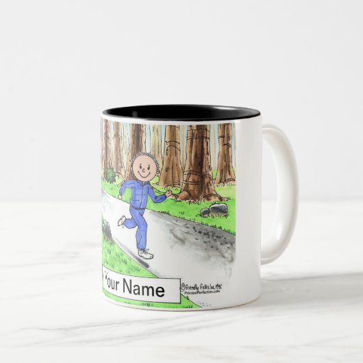 Tasse 2 Couleurs Jogger - Dessin masculin par PrintedPerfection.com (Devant droit)