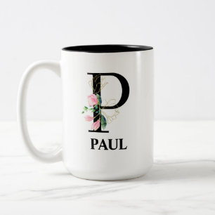 Tasse 2 Couleurs Joli alphabet floral monogrammé lettre P