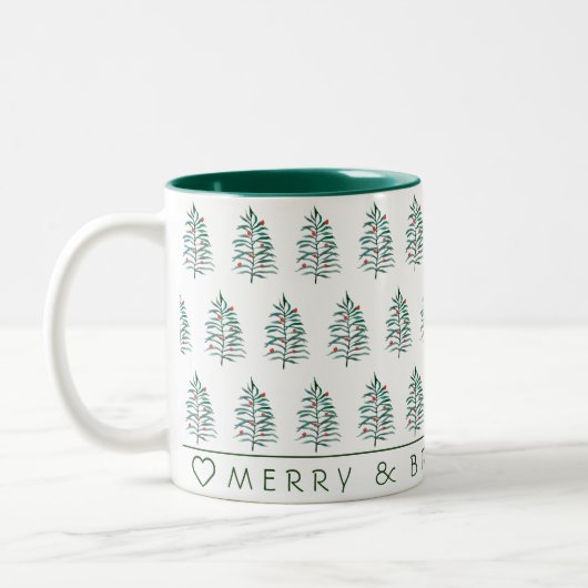 Tasse 2 Couleurs Joli arbre de Noël vert (Gauche)
