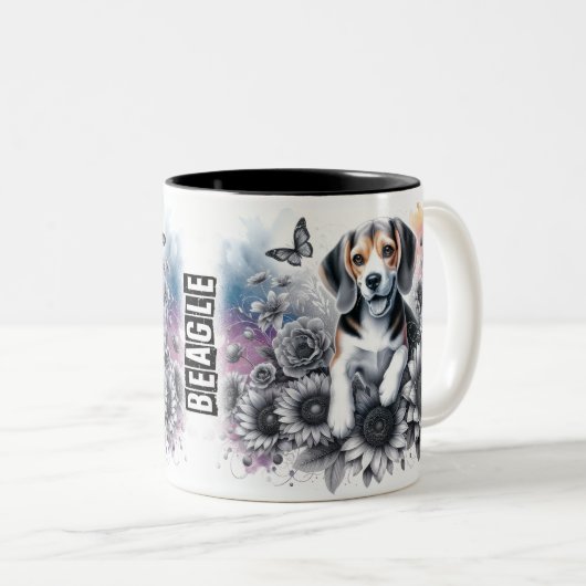 Tasse 2 Couleurs Joli Beagle enrobé de chien (Devant droit)
