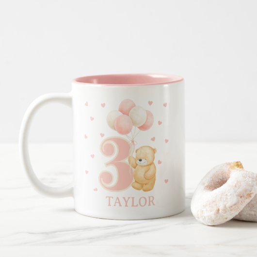 Tasse 2 Couleurs Joli cadeau d'anniversaire pour 3 ans avec nom (Avec donut)