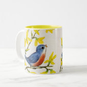 Tasse 2 Couleurs Joli Chanteur Oiseau Bleu Arbre (Devant gauche)