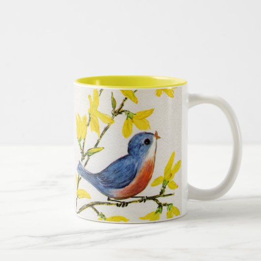 Tasse 2 Couleurs Joli Chanteur Oiseau Bleu Arbre (Droit)
