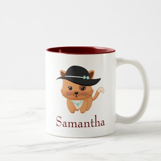 Tasse 2 Couleurs Joli chat (Droit)