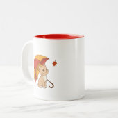 Tasse 2 Couleurs Joli Chat Chaton Rouge Jaune Parapluie Automne (Devant gauche)