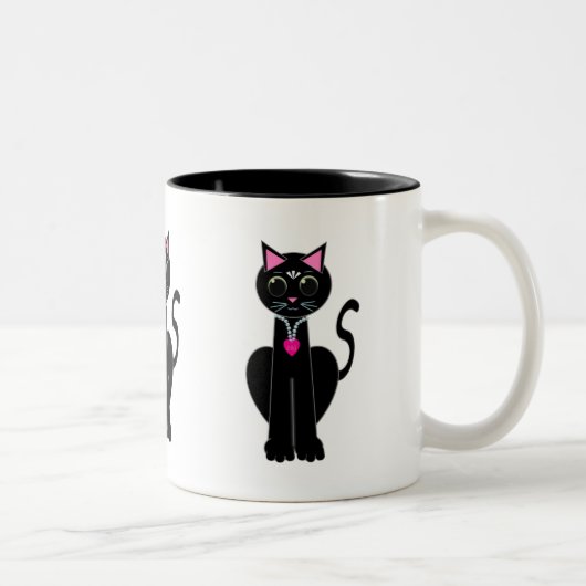 Tasse 2 Couleurs Joli chat noir (Droit)