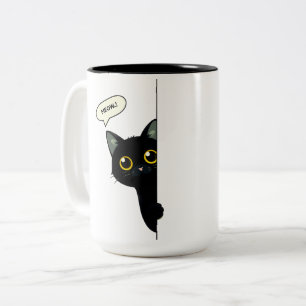Tasse 2 Couleurs Joli Chat Noir qui Regarde Autour du Coin   Drôle 