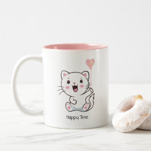 Tasse 2 Couleurs Joli chaton heureux tenant un ballon