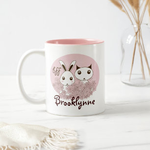 Tasse 2 Couleurs Joli Chatons et Lapin Amis Animaux Filles Enfants