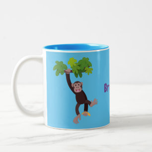 Tasse 2 Couleurs Joli chimpanzé dans la jungle suspendu dessin anim