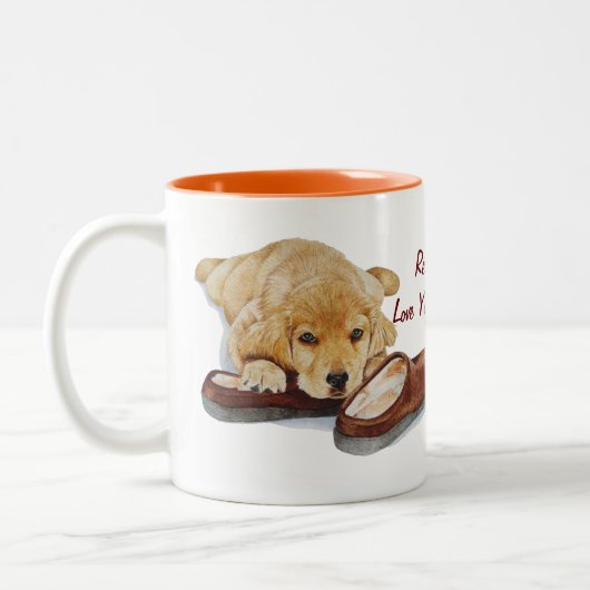Tasse 2 Couleurs joli chiot golden extracteur portrait slogan d'art (Gauche)