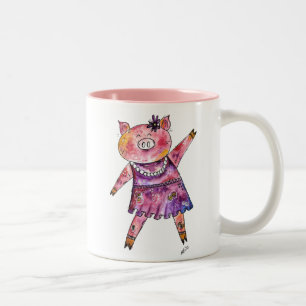 Tasse 2 Couleurs Joli Cochon De Danse Whimsical