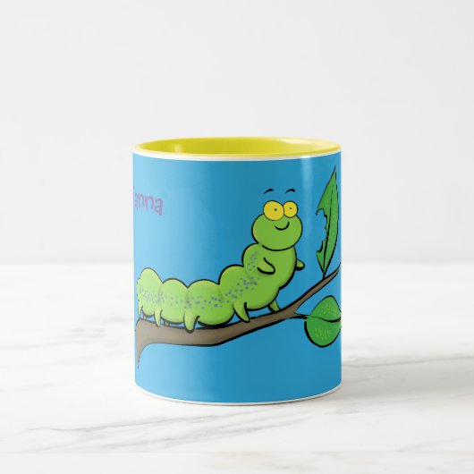 Tasse 2 Couleurs Joli dessin animé de chenille verte mignonne (Centre)