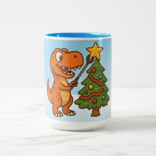Tasse 2 Couleurs Joli dinosaure avec sapin de Noël