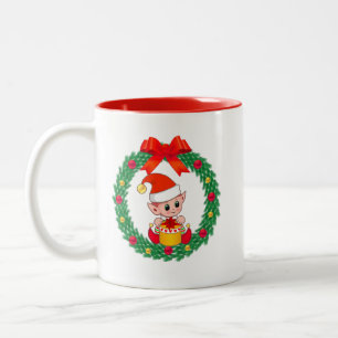 Tasse 2 Couleurs Joli elfe de Noël et couronne de Noël