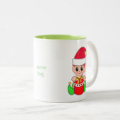 Tasse 2 Couleurs Joli elfe de Noël et joyeuse calligraphie du temps (Devant droit)