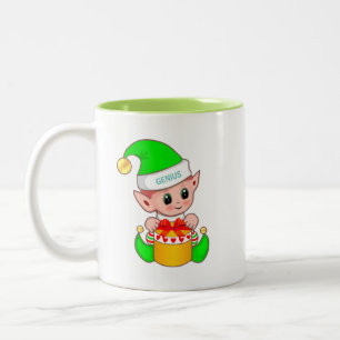 Tasse 2 Couleurs Joli elfe de Noël et texte génial modifiable