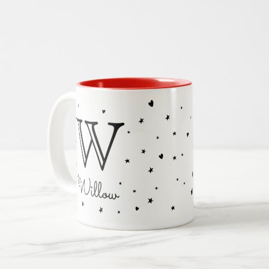 Tasse 2 Couleurs Joli Enfants Monogramme personnalisé + Nom Étoiles (Devant gauche)
