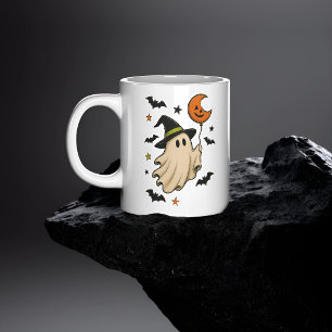 Tasse 2 Couleurs Joli fantôme d'Halloween avec chapeau de sorcière