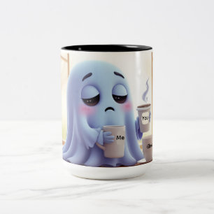 Tasse 2 Couleurs Joli fantôme endormi buvant du café par un matin c
