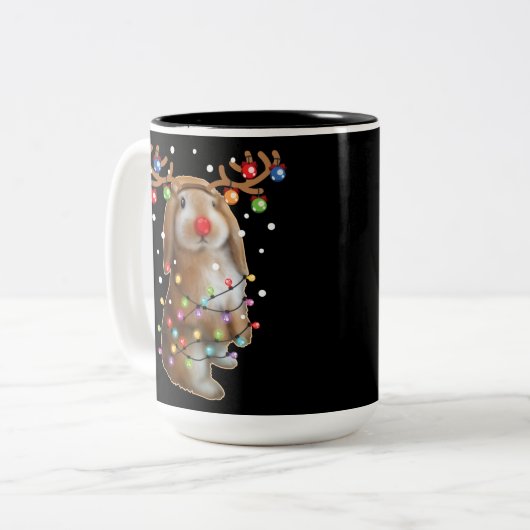 Tasse 2 Couleurs Joli lapin Lapin Drôle Cadeaux de Noël (Devant gauche)