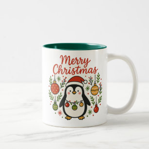 Tasse 2 Couleurs Joli Manchot Joyeux Noël Dessiné à la Main