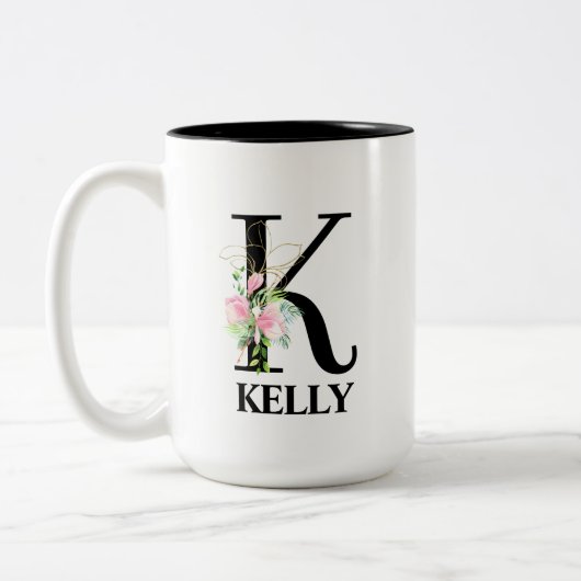 Tasse 2 Couleurs Joli monogramme initial alphabet K (Gauche)