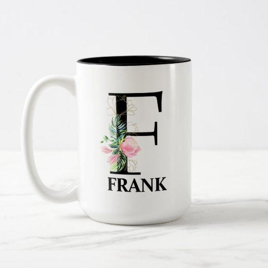 Tasse 2 Couleurs Joli monogramme initial F (Gauche)