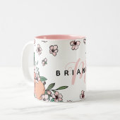 Tasse 2 Couleurs Joli Monogramme rose de pêches et de pêches (Devant gauche)