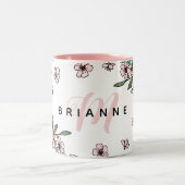 Tasse 2 Couleurs Joli Monogramme rose de pêches et de pêches (Centre)