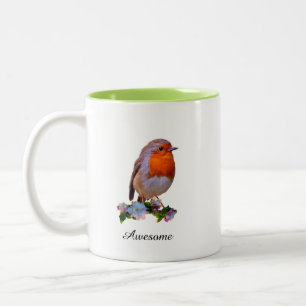 Tasse 2 Couleurs Joli oiseau rouge-gorge & Texte personnalisé