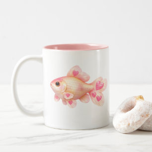 Tasse 2 Couleurs Joli Poisson Rouge Rose avec des Cœurs Kawaii Deux