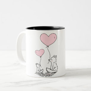 Tasse 2 Couleurs Joli Renard Avec Ballons Coeur Rose