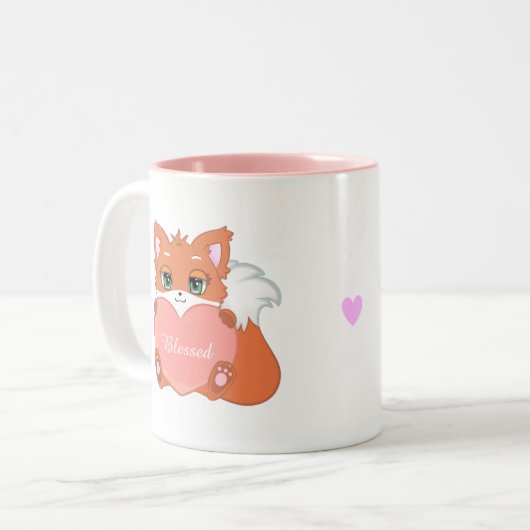 Tasse 2 Couleurs Joli Renard bébé avec Coeur rose (Devant gauche)