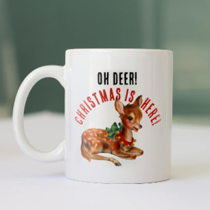 Tasse 2 Couleurs Joli Renne de Noël Rouge et Blanc de Style Rétro