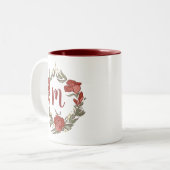 Tasse 2 Couleurs Joli Rosebud Blossom Wreath Monogramme moderne (Devant gauche)