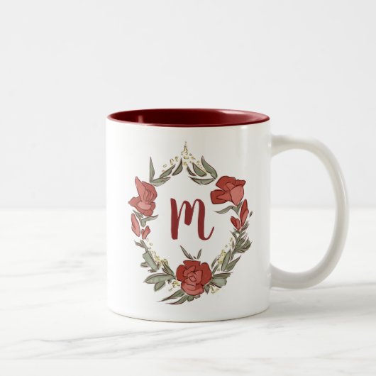 Tasse 2 Couleurs Joli Rosebud Blossom Wreath Monogramme moderne (Droit)