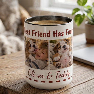 Tasse 2 Couleurs Joli Simple Collage de Photos de Chien Personnalis