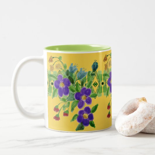 Tasse 2 Couleurs Joli vert et jaune doré (Avec donut)